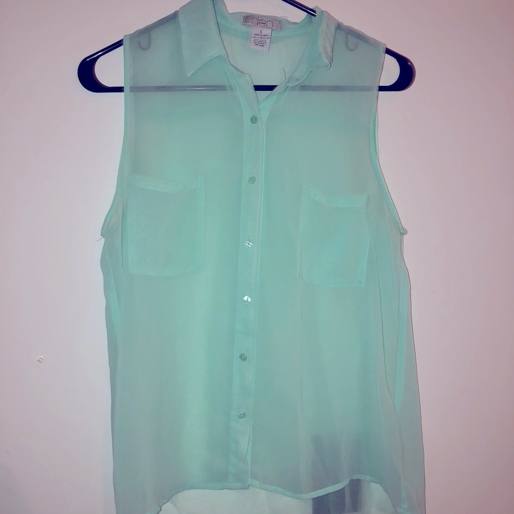 deb brand sheer mint green tank blouse